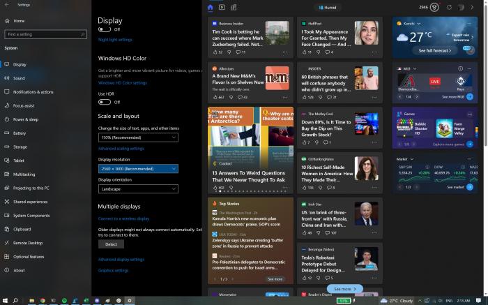 News and Interests half screen covered