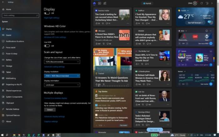 News and Interests half screen covered
