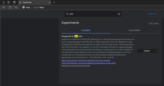 Phi3 mini model in Microsoft Edge