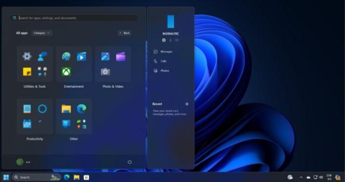 Windows 11's new Start menu layout Windows 11's new Start menu layout