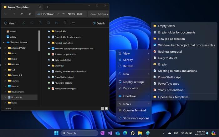 new+ templates and their save location in windows 11