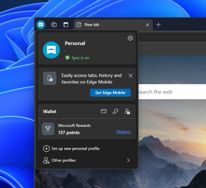 Microsoft Edge profile menu