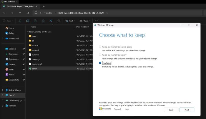 running windows 11 23h2 setup from iso file