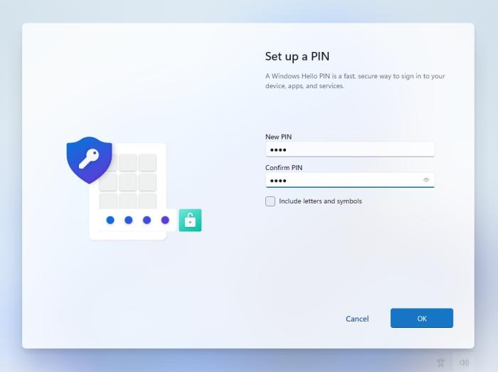 creating pin on windows 11 23h2 oobe page