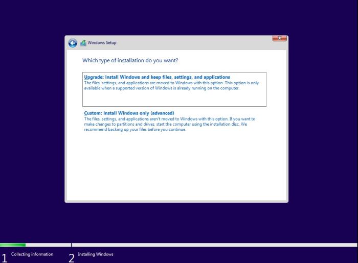 selecting installation type windows 11 23h2