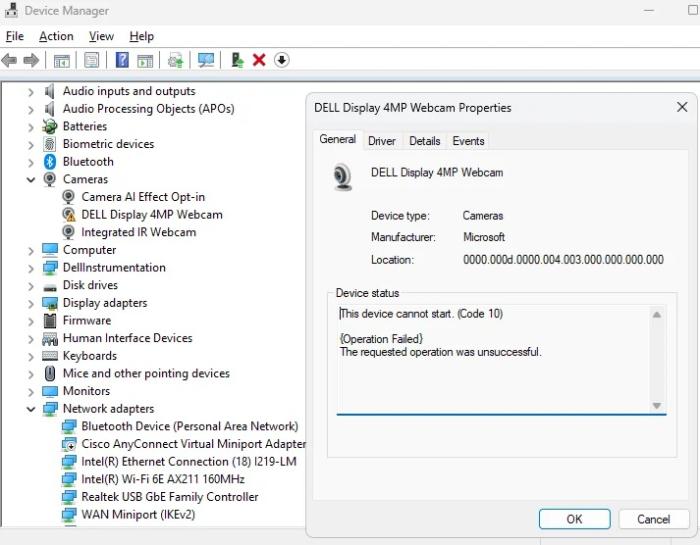 Windows 11 24H2 camera won't start