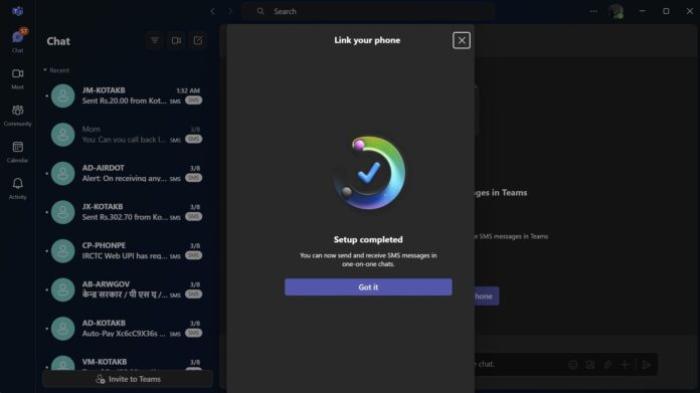 Microsoft Teams SMS Android