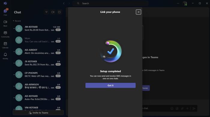 Microsoft Teams SMS integration