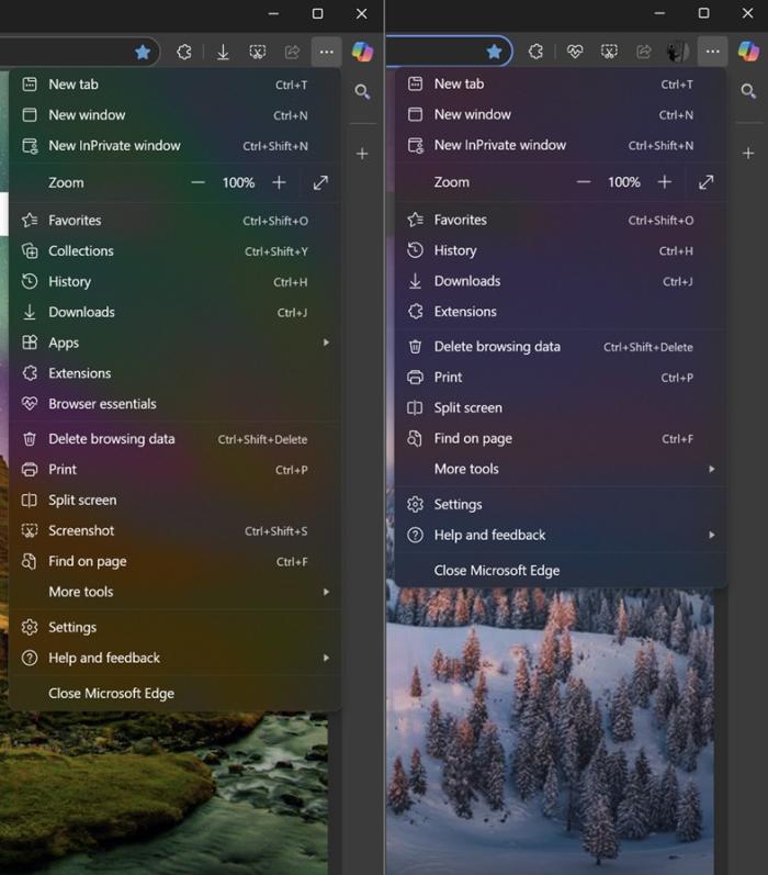 Microsoft Edge new menu