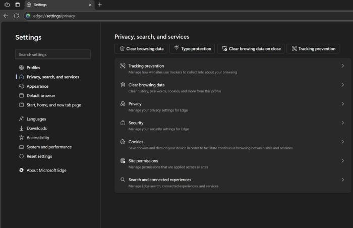 Microsoft Edge Settings