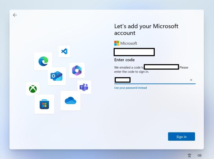 windows 11 23h2 oobe page for microsoft account sign in
