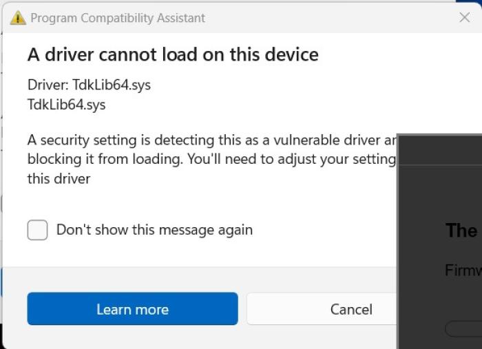 A driver cannot load on this device