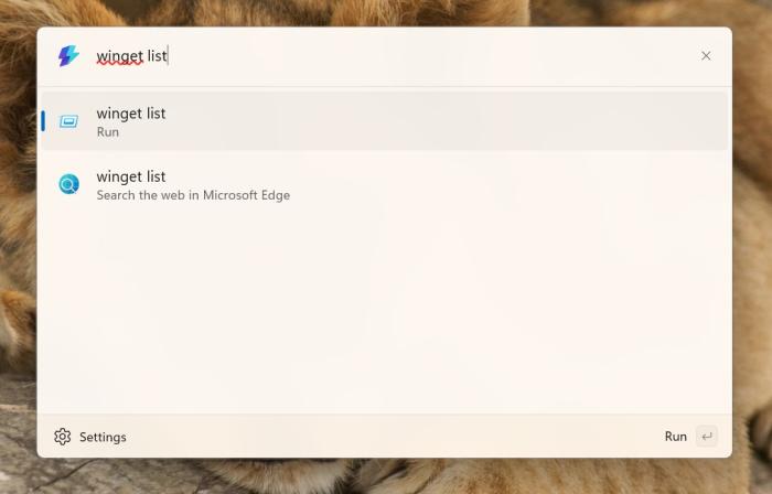 winget list command in power toys command palette