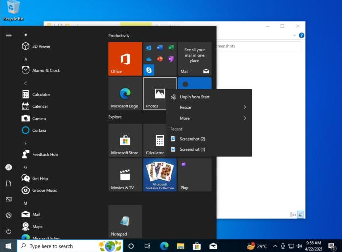 Windows 10 removes Start menu jump lists (file list) for tiles in April 2025...