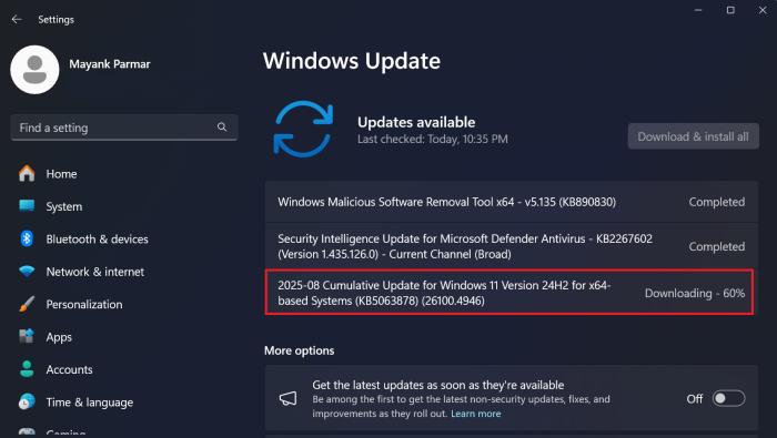 2025-08 Cumulative Update for Windows 11 Version 24H2 for x64-based Systems (KB5063878) (26100.4946)
