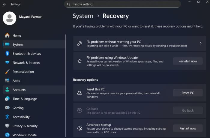 Windows 11 KB5063875 Reset & Recovery
