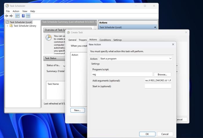 Windows Task Scheduler to turn on light mode