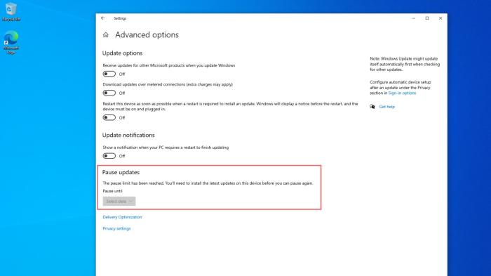 尽管未暂停Windows 10更新，但已达到暂停限制