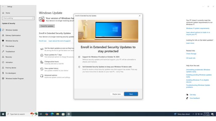 非ESU的Windows 10无法暂停更新，包括当Windows 11安装意外启动时...