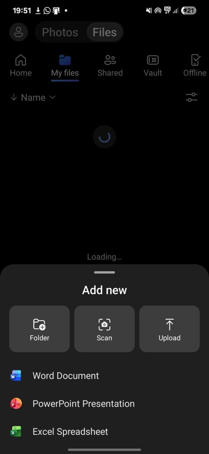 OneDrive document scan feature